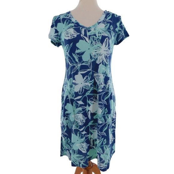 Marc New York Women's Small Dress T-Shirt Short Sleeves Blue Floral Pockets - Picture 1 of 5